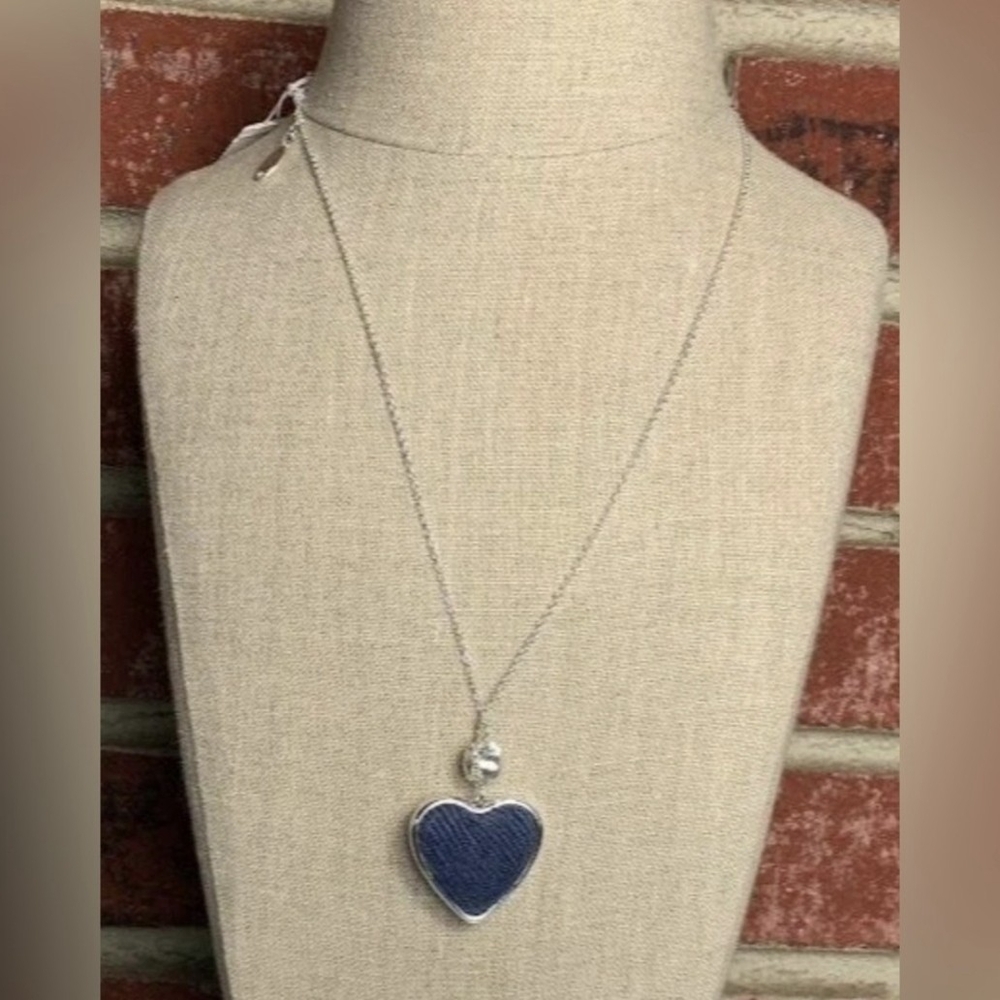 EUC LOFT Silver Necklace with Navy Denim like Heart Pendant Just Lovely!!